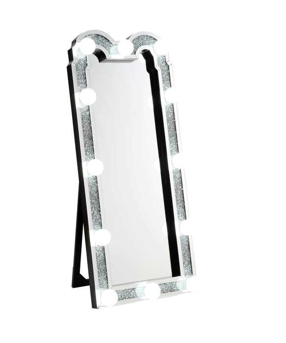 Acme Noralie Accent Floor Mirror - Mirrored & Faux Diamonds