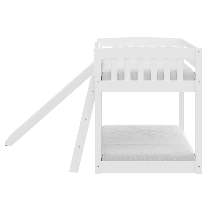 Yes4Wood Kids Bunk Bed Twin Over Twin With Slide & Ladder, Heavy Duty Solid Wood Twin Bunk Beds Frame With Safety Guardrails For Toddlers, White