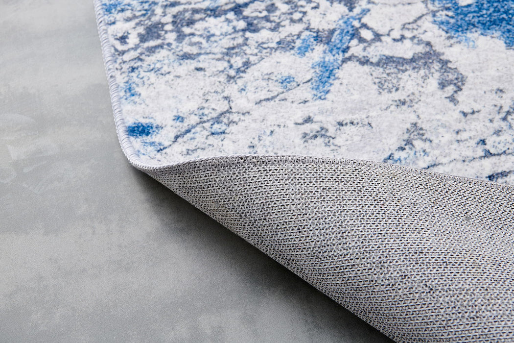 Zara Collection Abstract Design Silver Blue Machine Washable, Super Soft Area Rug - Multicolor