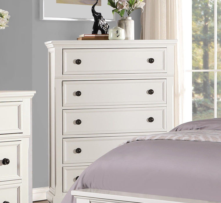 Casual White Finish 1 Piece Chest Of Drawers Antique Bronze Tone Knobs Bun Feet Bedroom Furniture