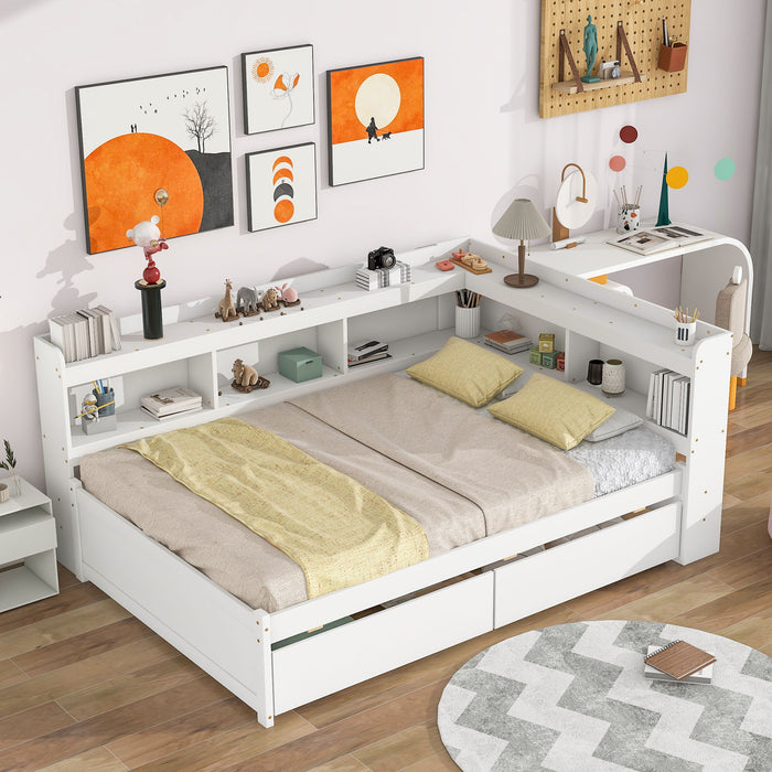 Full Bed With L-Shaped Bookcases - White