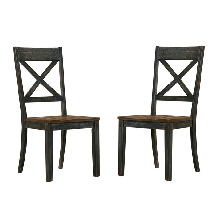 (Set of 2) Wooden Dining Chairs In Antique Oak And Antique Black Finish