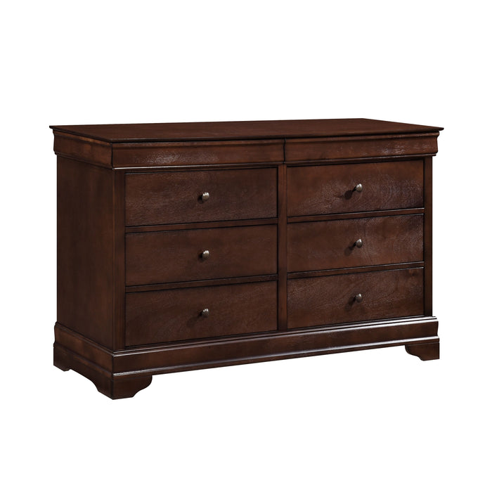 Brown Cherry Finish Louis Phillipe Style Bedroom Furniture 1 Piece Dresser Of 6 Drawers Hidden Drawers Wooden Furniture