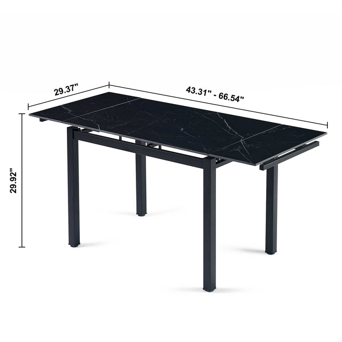 Black Ceramic Modern Rectangular Expandable Dining Room Table For Space - Saving Kitchen Small Space - Table Leg