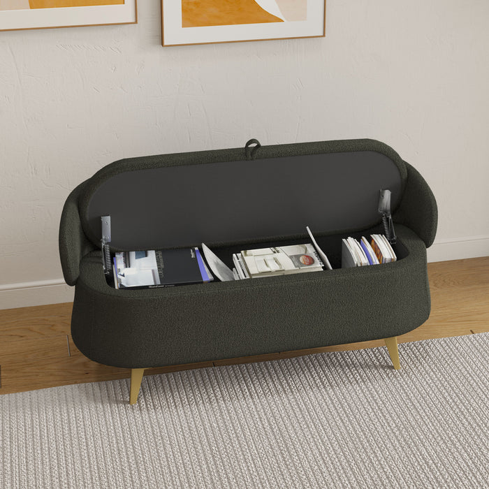 50" Multi-Functional Long Rectangular Bed End Storage Sofa Stool Teddy Fleece