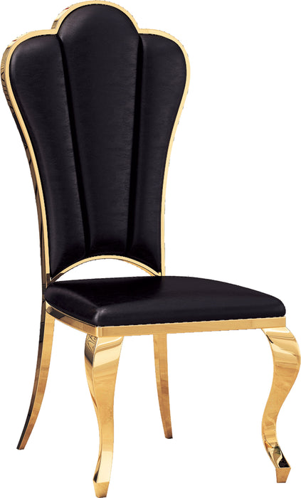 Modern Leatherette Dining Chairs (Set of 2), Unique Backrest Design With Stripe Armless Chair - Black