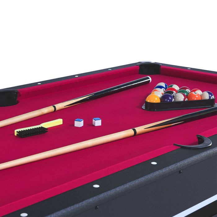 6 Ft Pool Table With Table Tennis Top - Black With Red Felt