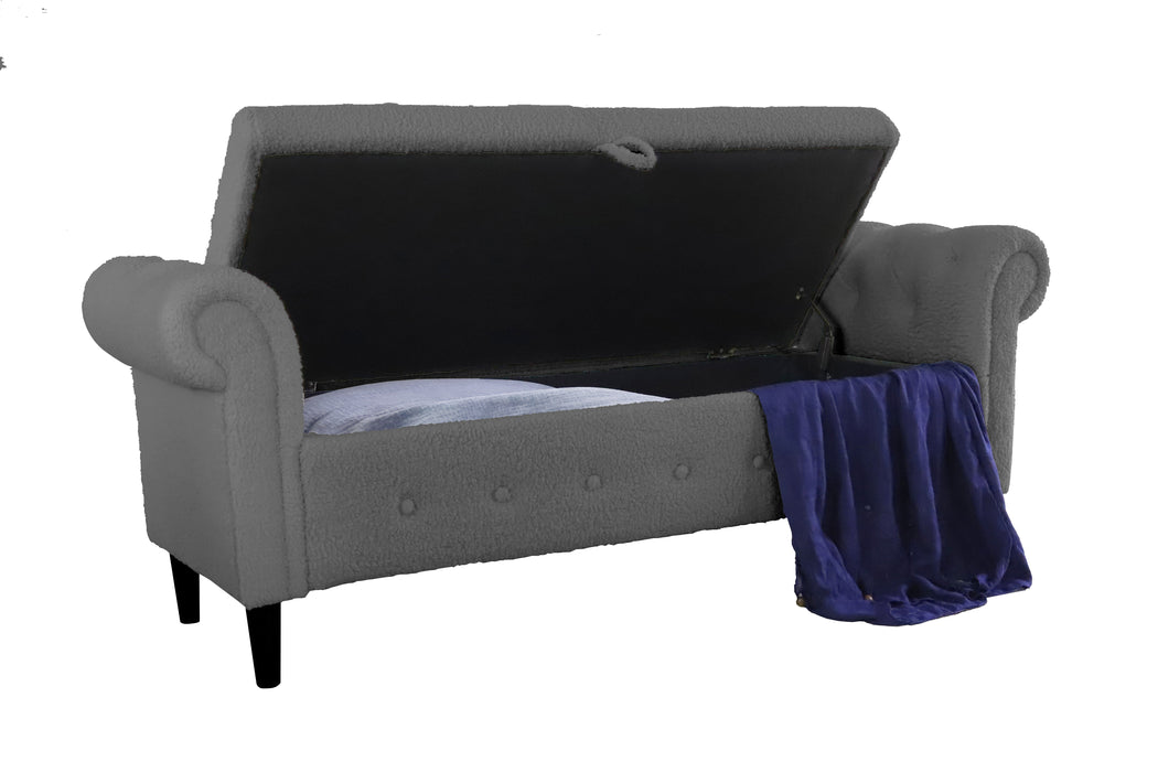Grey Teddy Velvet Multifunctional Storage Rectangular Sofa Stool