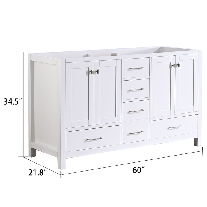60 In Bathroom Vanity Without Top And Sink, 60" Modern Freestanding Bathroom Storage Only, Bathroom Cabinet With Soft Close Doors And Drawers In White
