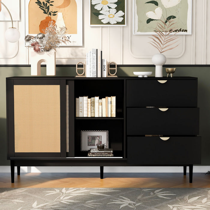 U_Style Featured Two - Door Storage Cabinet With Three Drawers And Metal Handles, Suitable For Corridors, Entrances, Living Rooms