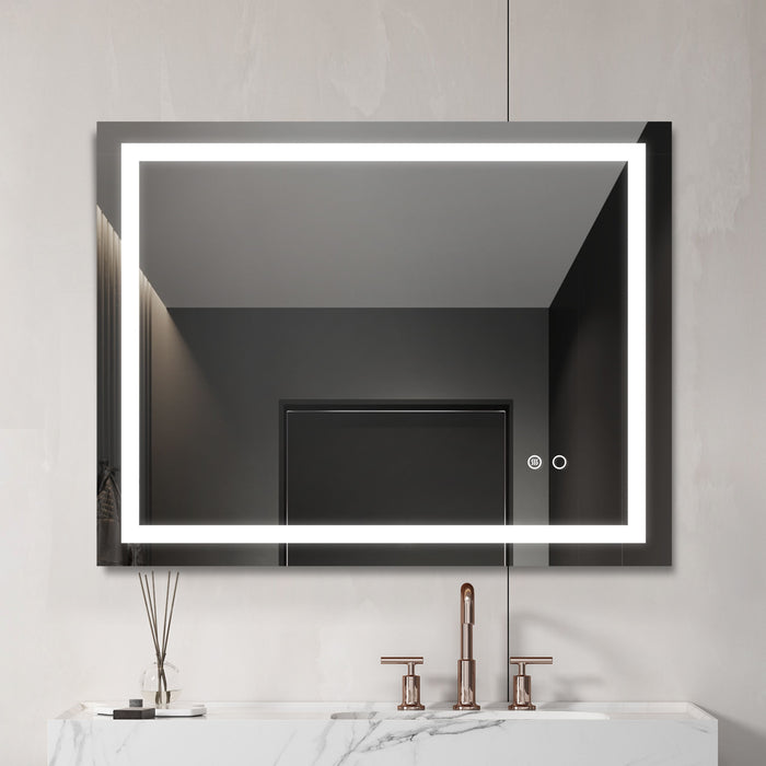 36*28Led Lighted Bathroom Wall Mounted Mirror With High Lumen + Anti-Fog Separately Control + Dimmer Function