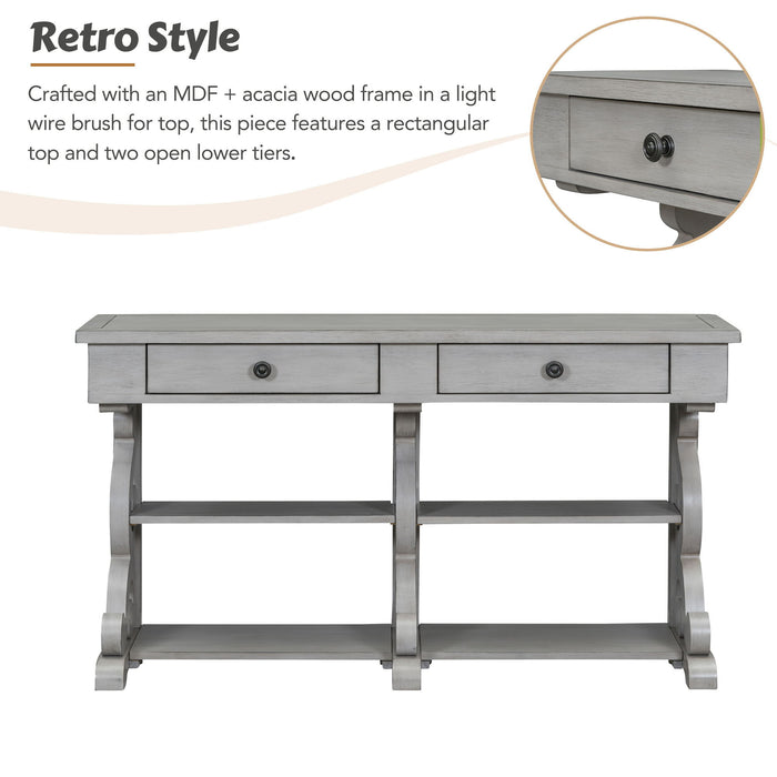 Trexm Retro Console Table/Sideboard With Ample Storage, Open Shelves And Drawers For Entrance, Dinning Room, Living Room (Antique Gray)