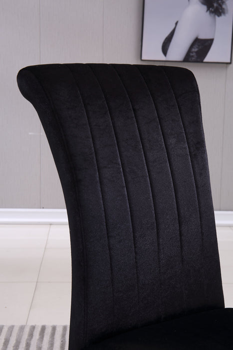 Modern Dining Chairs (Set of 2) Upholstered Accent Armless Chairs With Stripe Backrest - Black