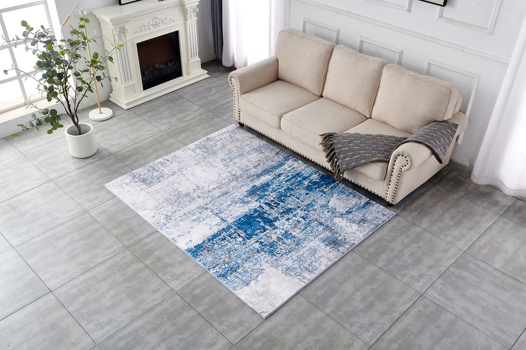 Zara Collection - Abstract Design Gray Turquoise Machine Washable Super Soft Area Rug