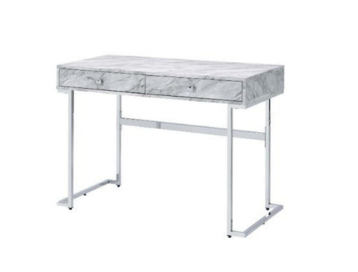Tigress - Writing Desk - White Printed Faux Marble & Chrome Finish Unique Piece Furniture