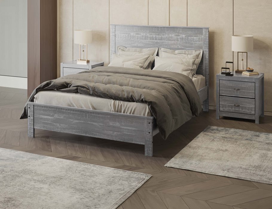 Yes4Wood 3 Piece Bedroom Furniture Set, Solid Wood Albany Twin Size Bed Frame With Two 2 - Drawer Nightstands, Gray