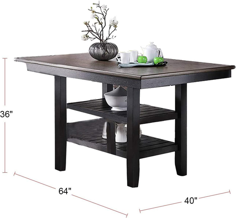 1 Piece Cunter Height Dining Table Dark Coffee Finish Kitchen Breakfast Dining Room Furniture Table 2 Storage Shelve Rubber Wood