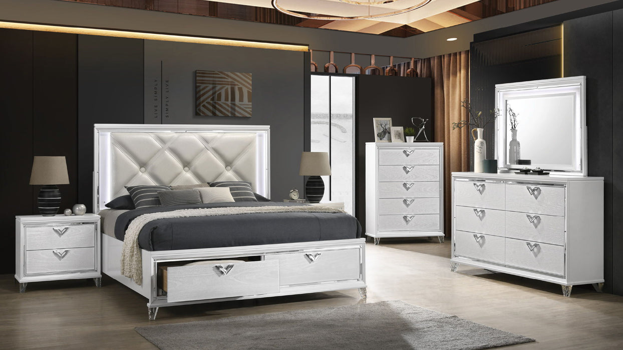 Prism Modern Style Queen 5 Pieces Bedroom Set With LED Accents & V-Shaped Handles