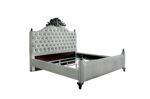 House - Delphine - Queen Bed - Two Tone Ivory Fabric & Charcoal Finish Unique Piece Furniture