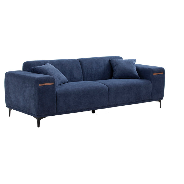 Mid Century 3 Seater Sofa With 2 Stretchable Walnut Pad - Blue