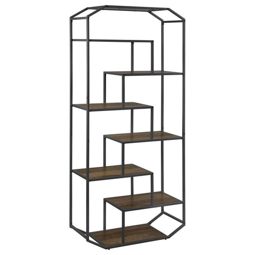 Leland - 6-Shelf Bookcase - Rustic Brown And Dark Gray Unique Piece Furniture