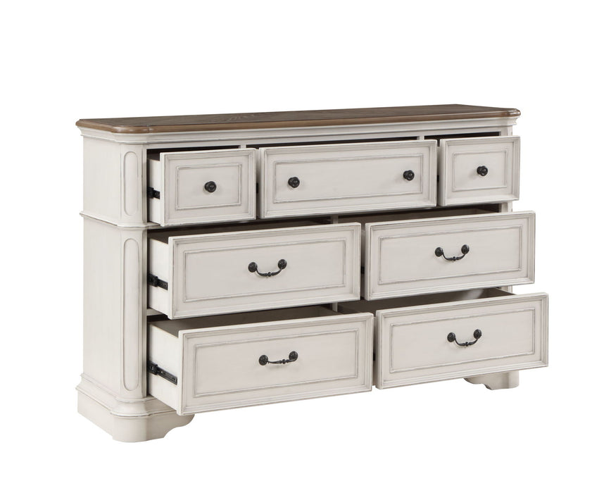 Acme Florian Dresser In Gray Fabric & Antique White Finish