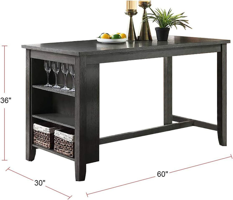 Modern Casual 1 Piece Counter Height High Dining Table Storage Shelves Gray Finish Wooden Kitchen Breakfast Table Dining Room Furniture