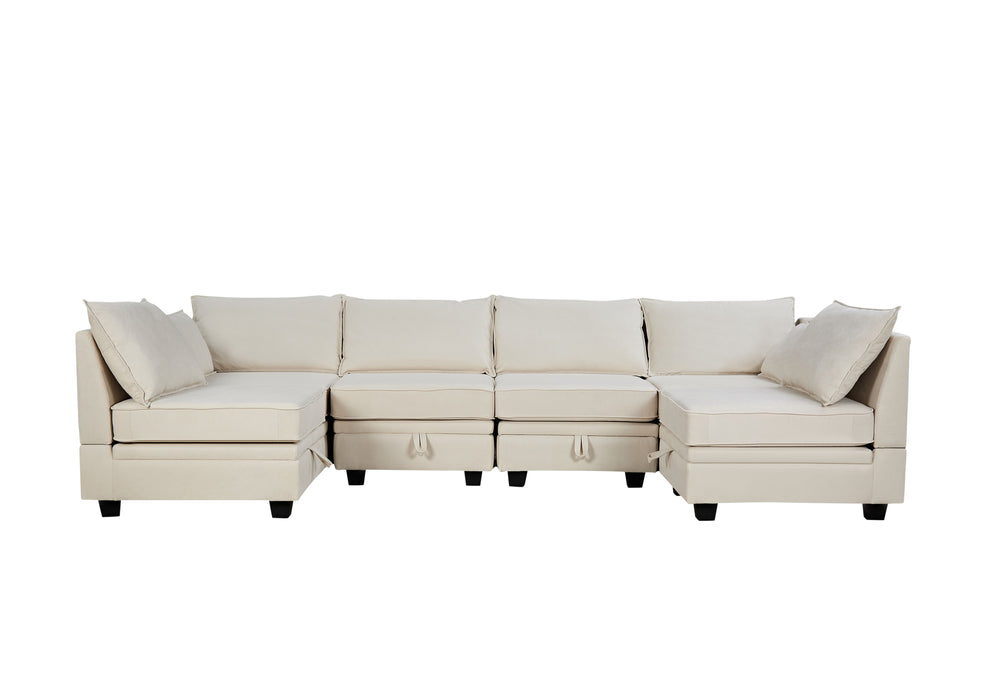 U_Style Modern Large U-Shape Modular Sectional Sofa, Convertible Sofa Bed With Reversible Chaise, Storage Seat - Beige