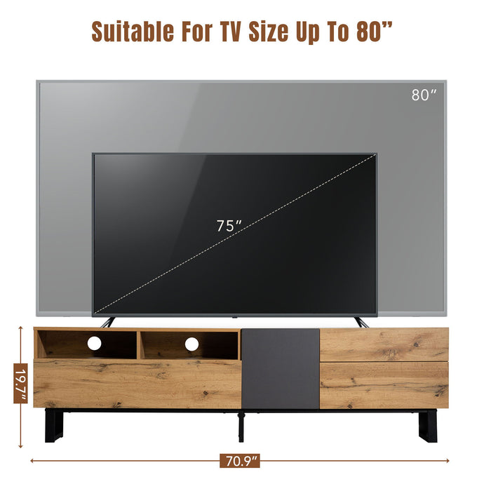 Modern TV Stand For 80'' TV With Double Storage Space, Media Console Table, Entertainment Center With Drop Down Door For Living Room
