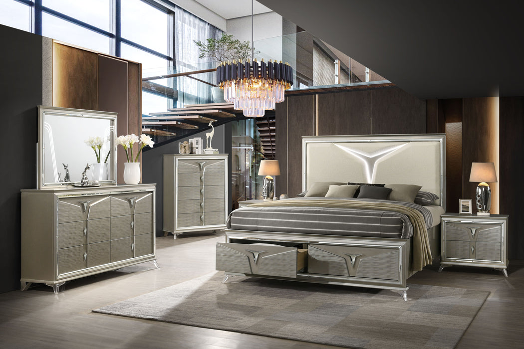 Samantha Modern Style Queen 4 Piece Bedroom Set Made With Wood & LED Headboard