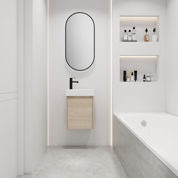 Floating Bathroom Vanity With Single Sink - Light Oak
