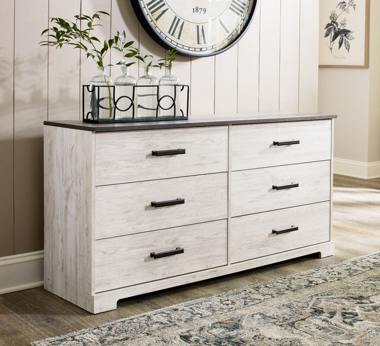 Shawburn - White / Black / Gray - Six Drawer Dresser - Pewter-tone Pulls Unique Piece Furniture