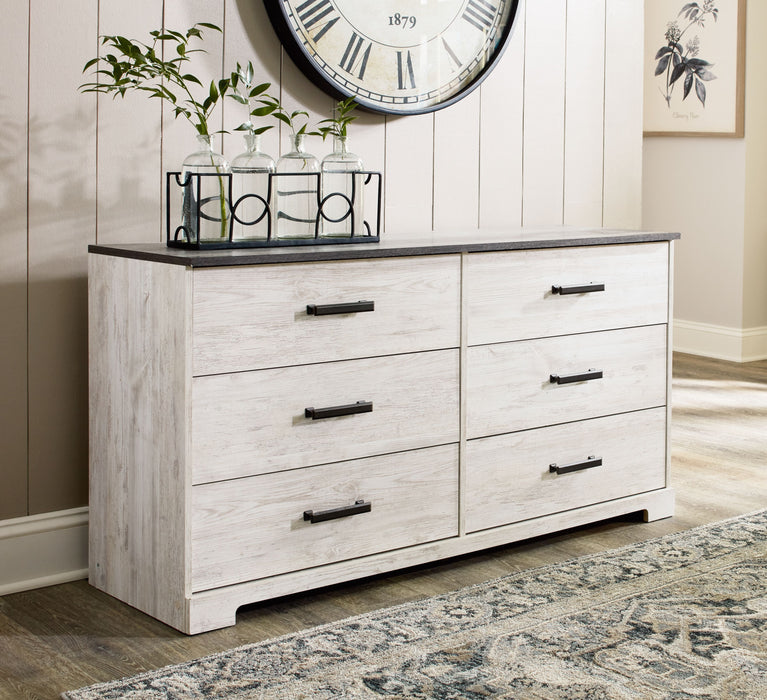 white dresser black handles Shawburn - Six Drawer Dresser - Pewter-tone pulls
