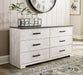 Shawburn - White / Black / Gray - Six Drawer Dresser - Pewter-tone Pulls Unique Piece Furniture
