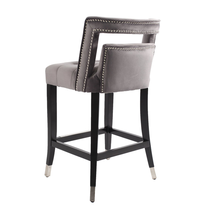 Suede Velvet Barstool With Nailheads Dining Room Chair (Set of 2) - 26" Seater Height - Gray