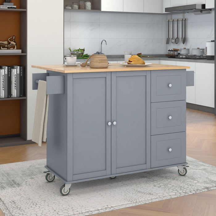 Rolling Mobile Kitchen Island With Solid Wood Top And Locking Wheels, 52. 7 Inch Width, Storage Cabinet And Drop Leaf Breakfast Bar, Spice Rack, Towel Rack & Drawer (Gray Blue)