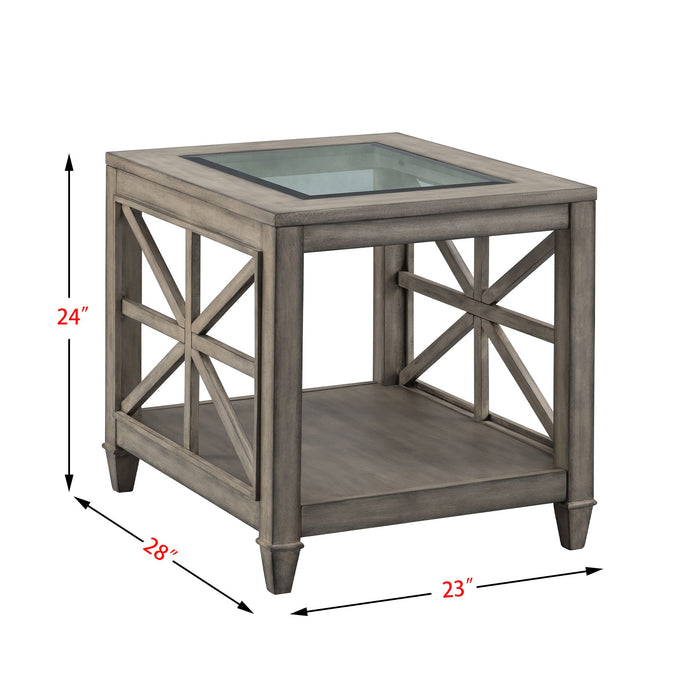 End Table Solid Wood And Tempered Glass Top