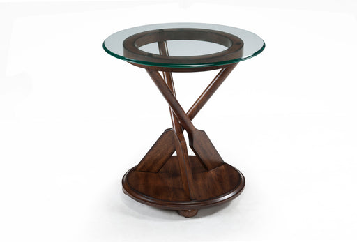 Beaufort - Round End Table With Base And Glass Top - Dark Oak Unique Piece Furniture