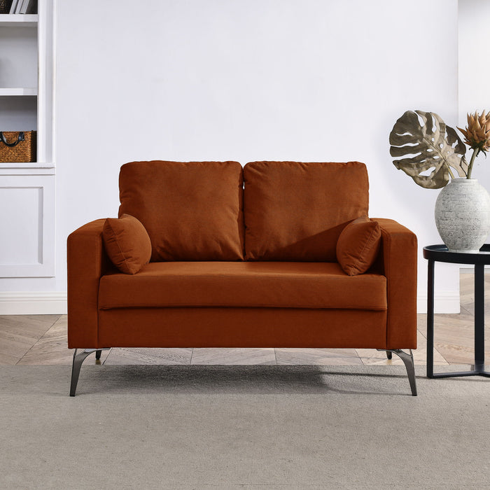 Loveseat Living Room Sofa, With Square Arms And Tight Back, With Two Small Pillows, Corduroy Orange