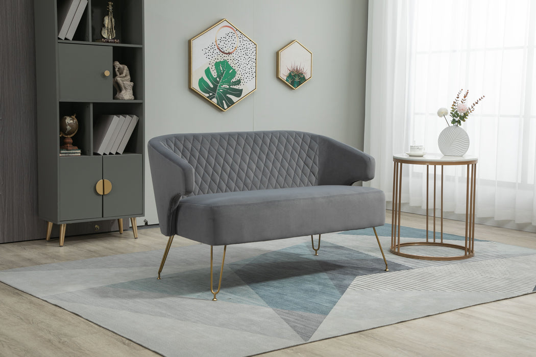 Twin Size Love Seat Accent Sofa With Golden Metal Legs, Living Room Sofa With Tufted Backrest, 600 Pounds Weight Capacity - Gray