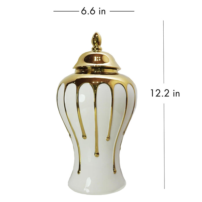 Exquisite Gilded Ginger Jar With Removable Lid - White
