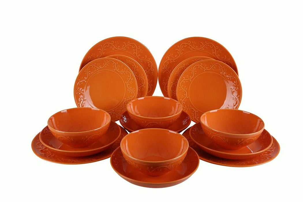 Fulya 16 Pieces Dinnerware Set - Orange