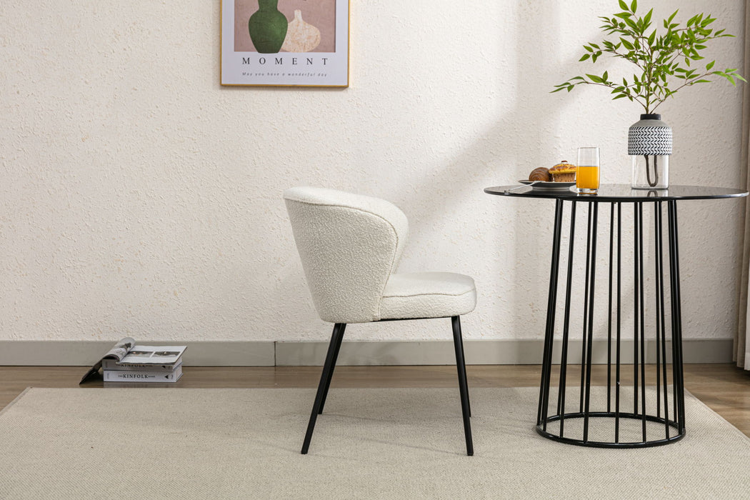 Boucle Fabric Dining Chair With Black Metal Legs, Ivory