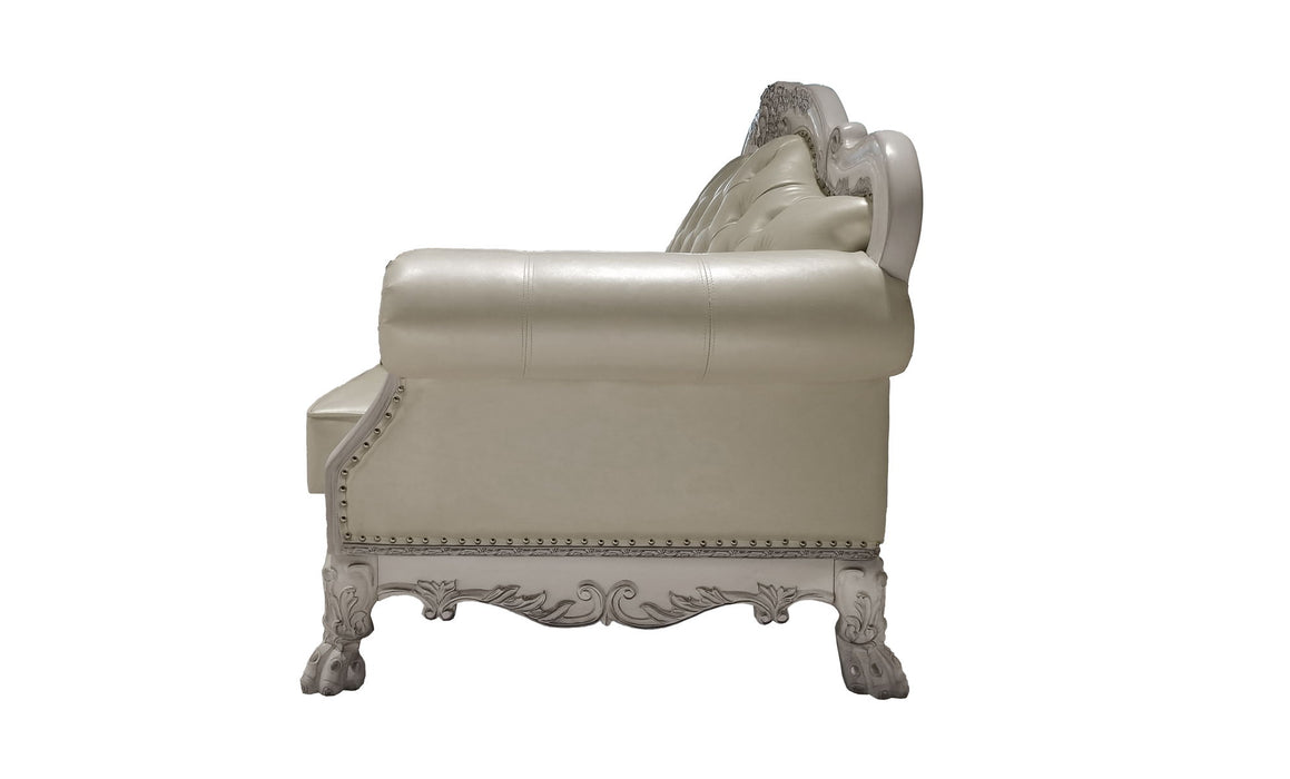 Acme Dresden Loveseat With 3 Pillows, Synthetic Leather & Bone White Finish