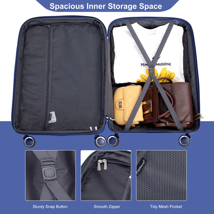 Expandable Hardshell Suitcase Double Spinner Wheels Pp Luggage Sets Lightweight Durable Suitcase With Tsa Lock, 3 Piece Set - Navy