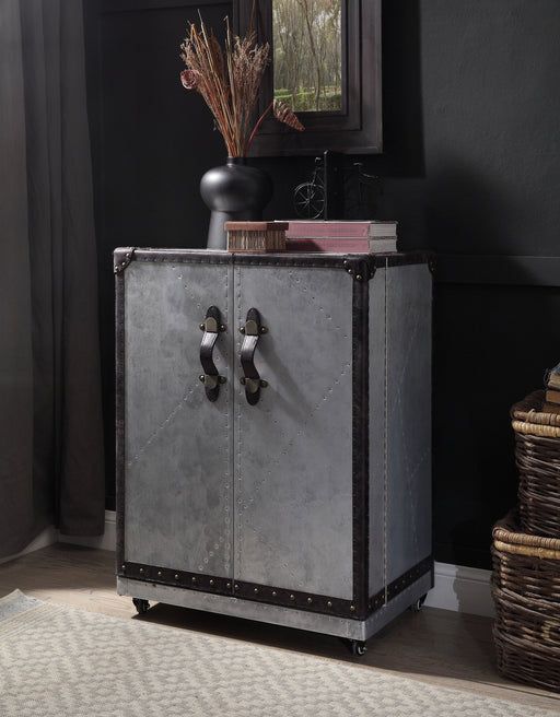 Brancaster - Wine Cabinet - Antique Ebony Top Grain Leather & Aluminum Unique Piece Furniture