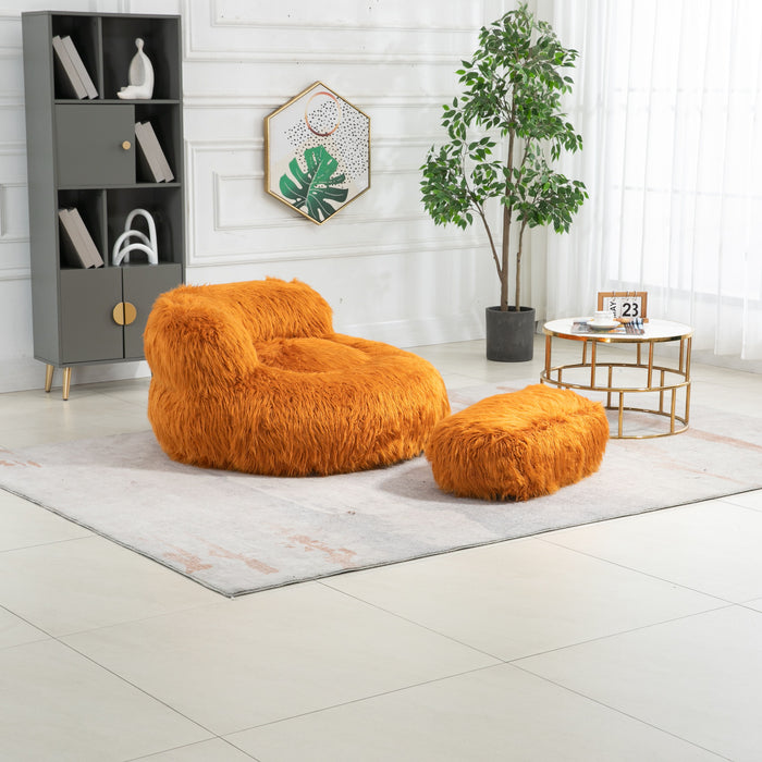 Coolmore Bean Bag Chair Faux Fur Lazy Sofa /Footstool Durable Comfort Lounger High Back Bean Bag Chair Couch For Adults And Kids, Indoor - Orange