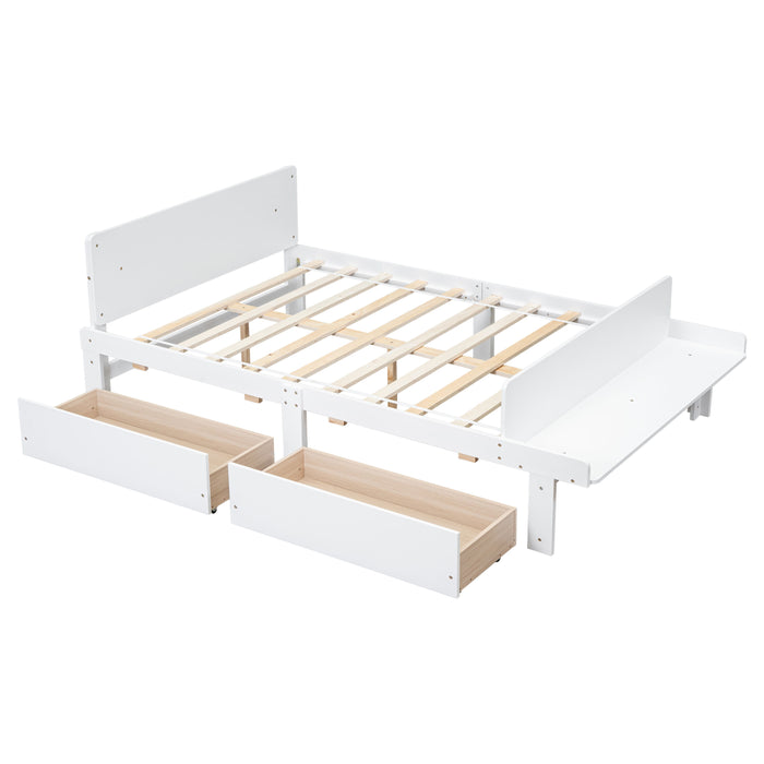 Full Bed With Footboard Bench, 2 Drawers, White
