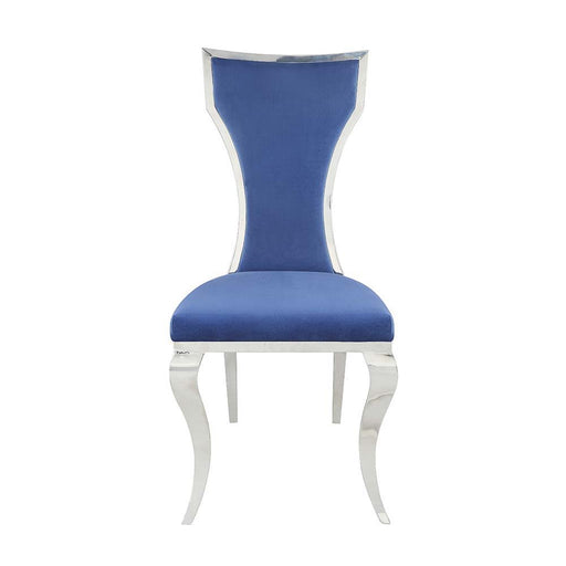 Azriel - Side Chair (Set of 2) - Blue Velvet & Mirroed Silver Finish Unique Piece Furniture
