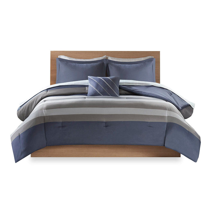 Striped Comforter Set With Bed Sheets Blue / Grey